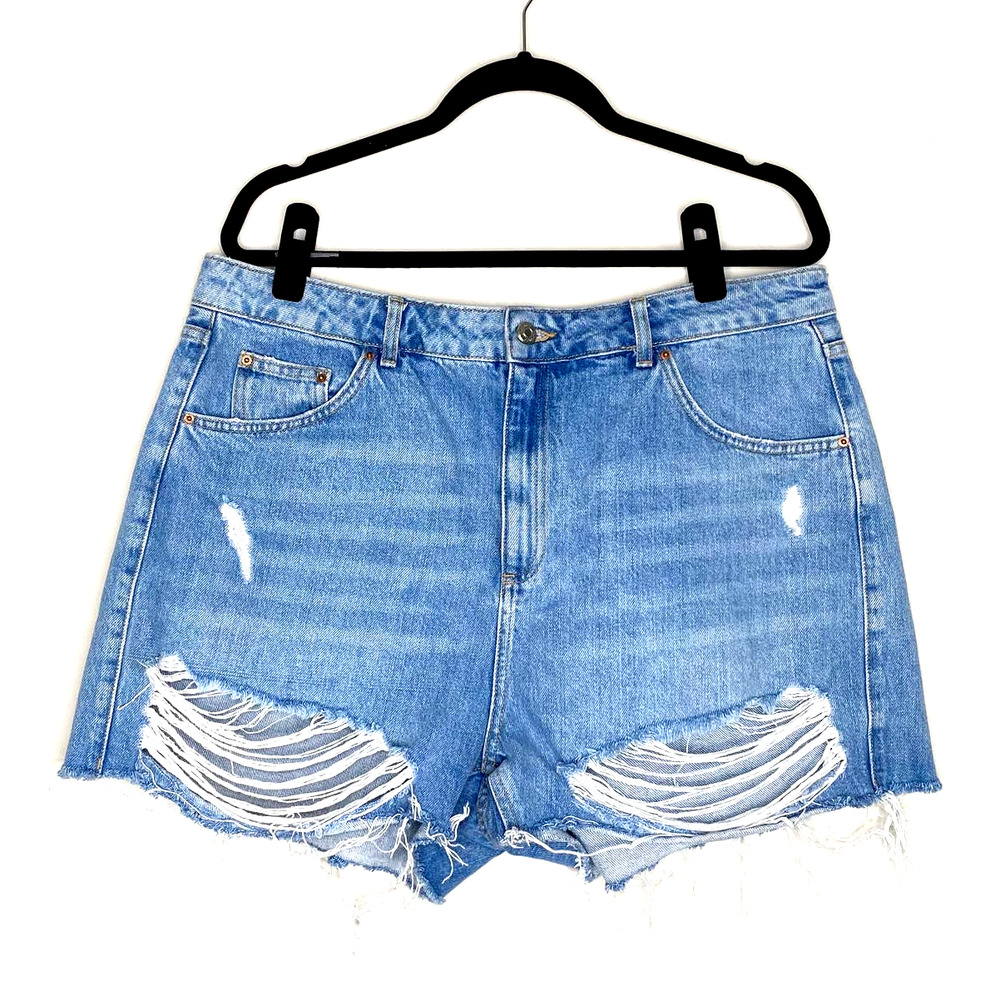 Topshop Moto Jean Shorts Distressed High Rise